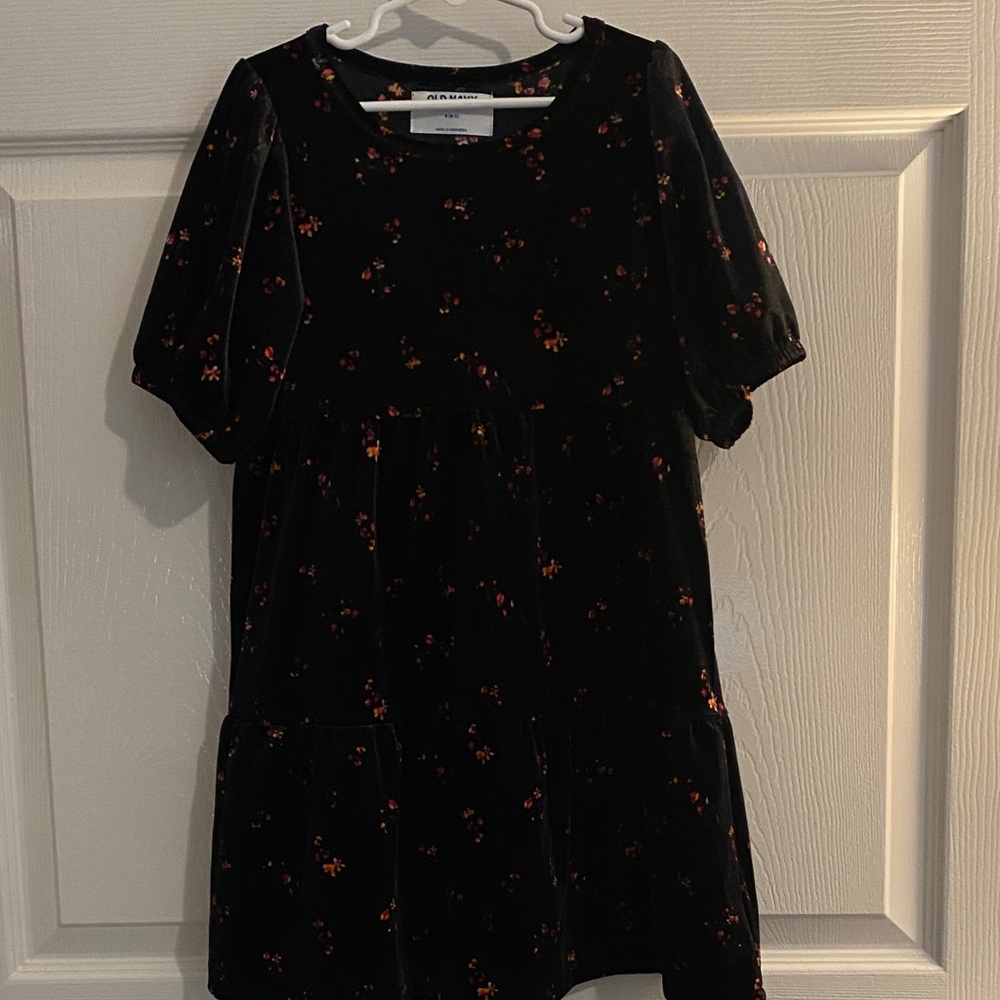 Old Navy Black Dress with Red Floral Pattern